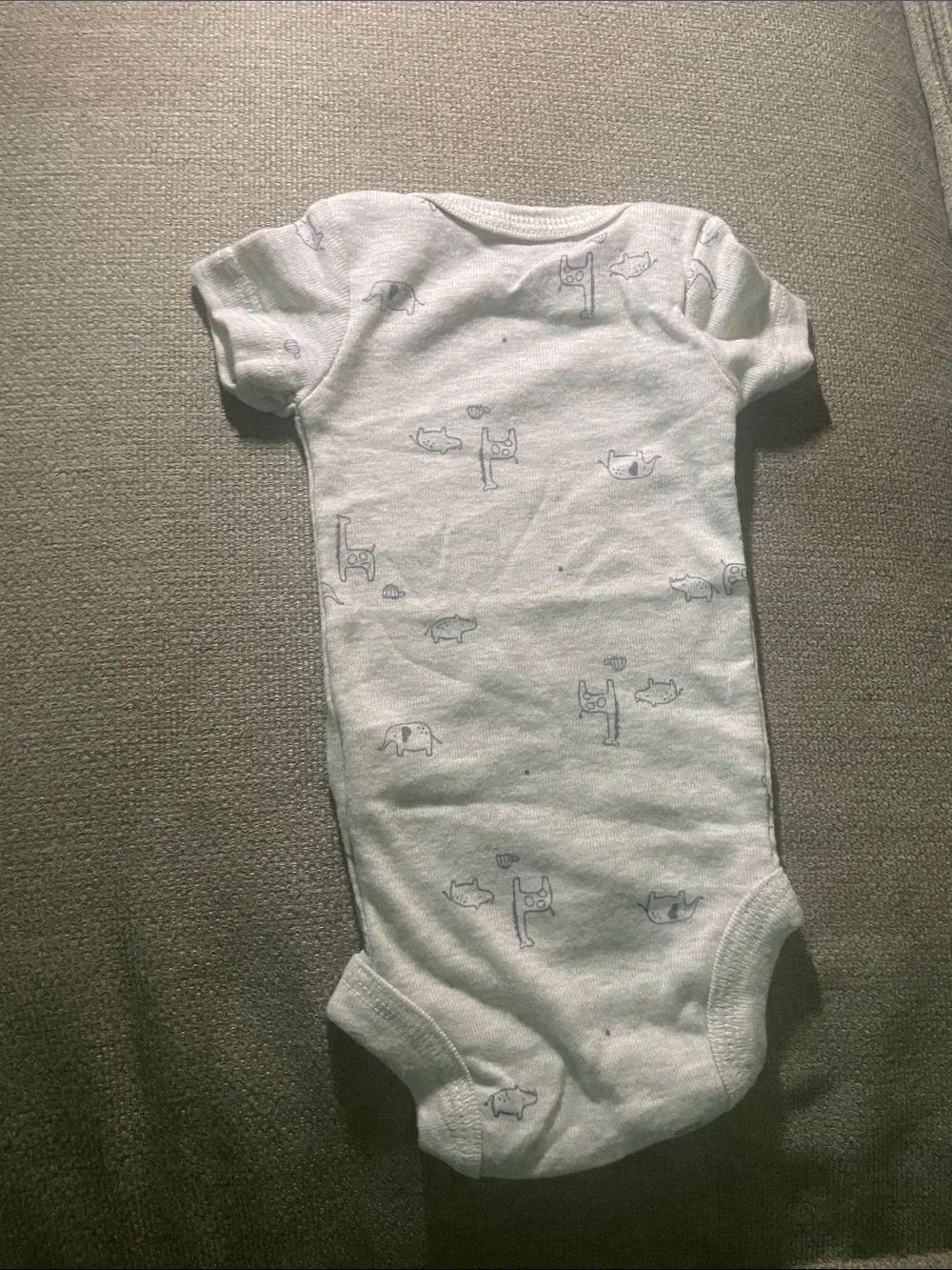 Preemie Carters Gray Short-Sleeve Baby One-Piece with Blue Animal Print